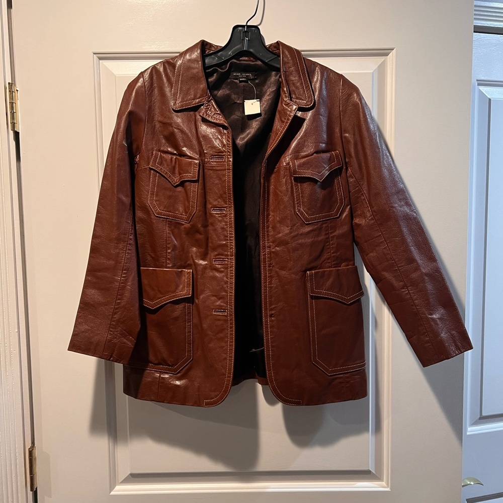 Henri Bendel brown vintage leather coat. Size S